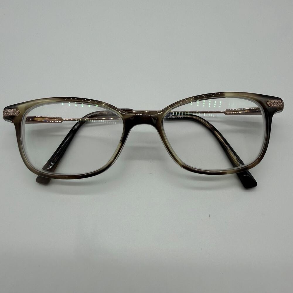Jones New York J242 Brown Horn Eyeglasses 48-16-135 Rose Gold Cat Eye Women’s